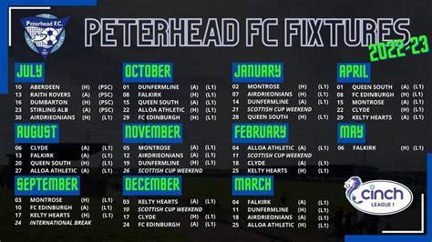 peterhead fc fixtures